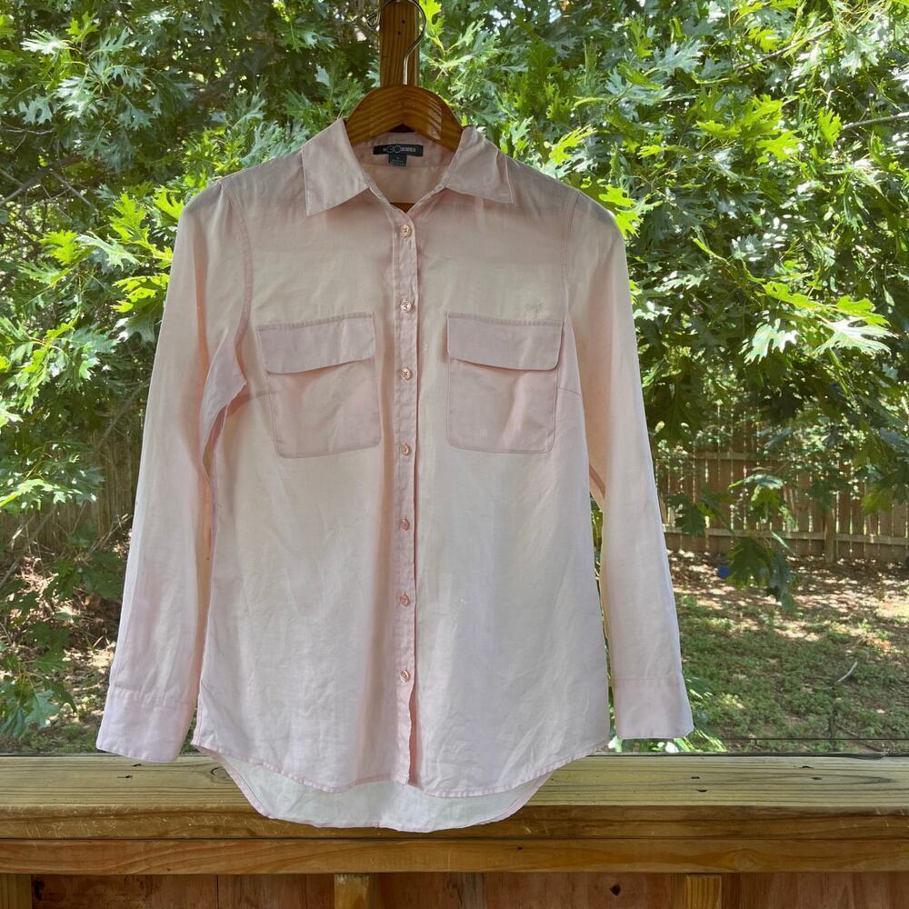 Go Silk Women's Light PInk 100% Linen Long Sleeve Button Down Shirt Size S
